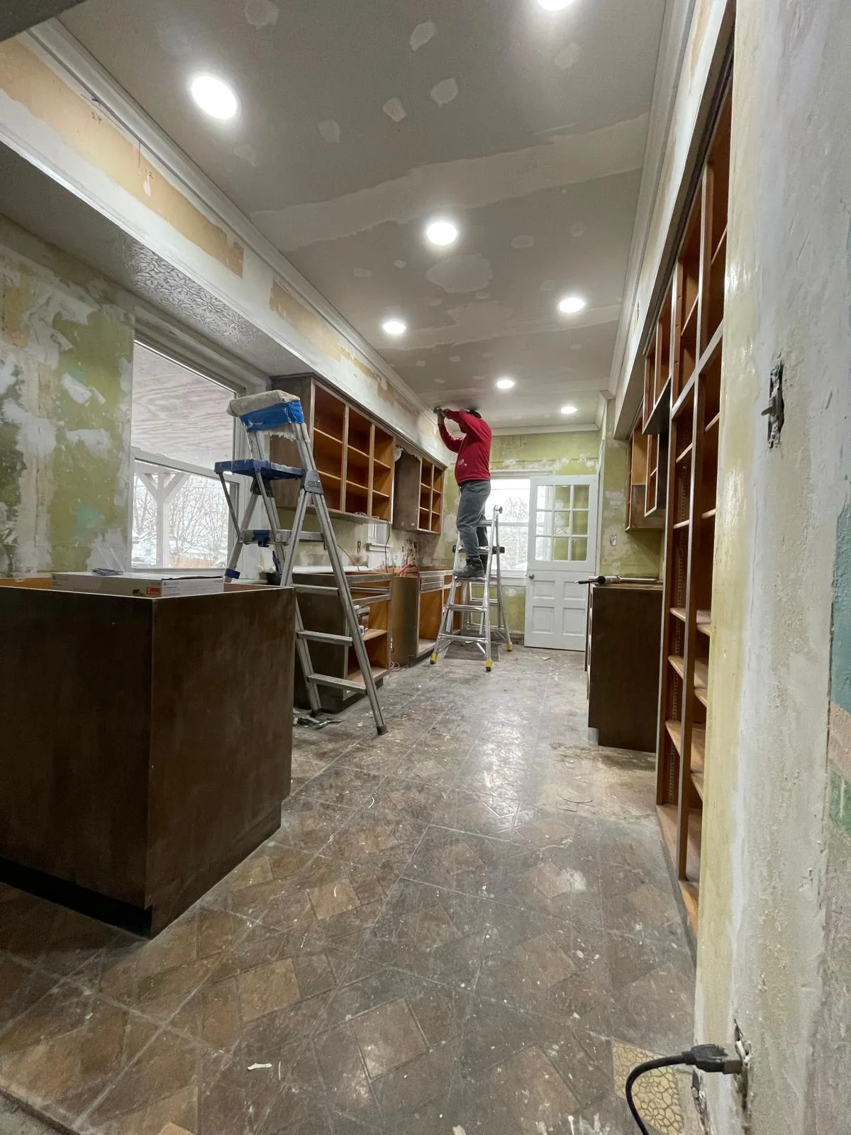 Cabinet and interior work during kitchen remodeling